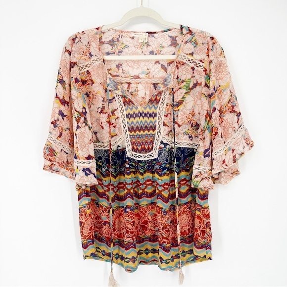 Anthropologie Meadow Rue Prairie Blossom Flutter Top Blouse Size Medium - Picture 2 of 6